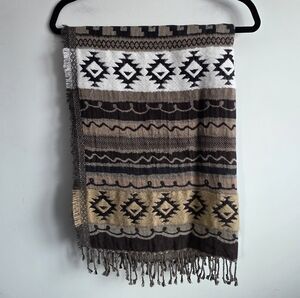 Ahujasons Brown Beige Tribal Print Fringe Scarf Shawl Wrap 27x75"
